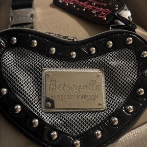 Betsey Johnson black and silver studded heart shaped bag